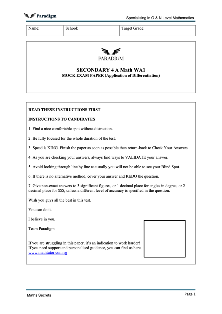 Sec 4 A Math Paper | Best O Level Math Notes | Paradigm