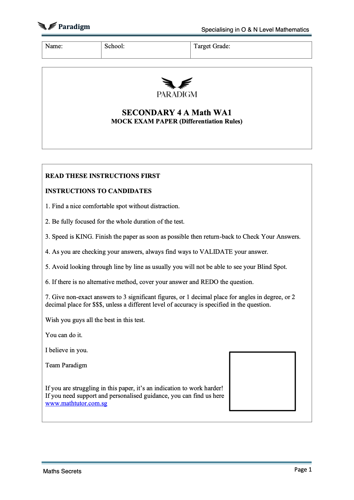 Sec 4 A Math Paper | Best O Level Math Notes | Paradigm