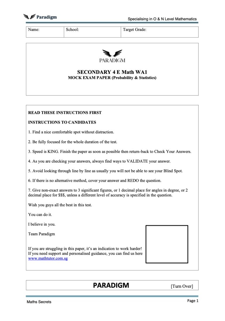 Sec 4 E Math Paper | Best O Level Math Notes | Paradigm