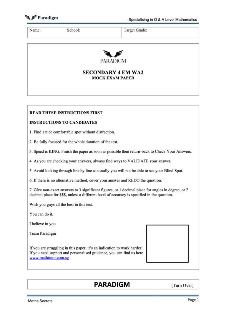 Sec4 Math Topics Sec 4 E Math Paper | Best O Level Math Notes | Paradigm