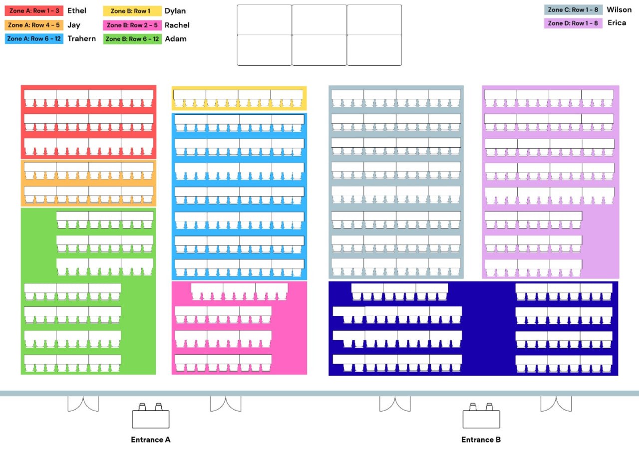Seating arrangement for the Paradigm Exam Workshop